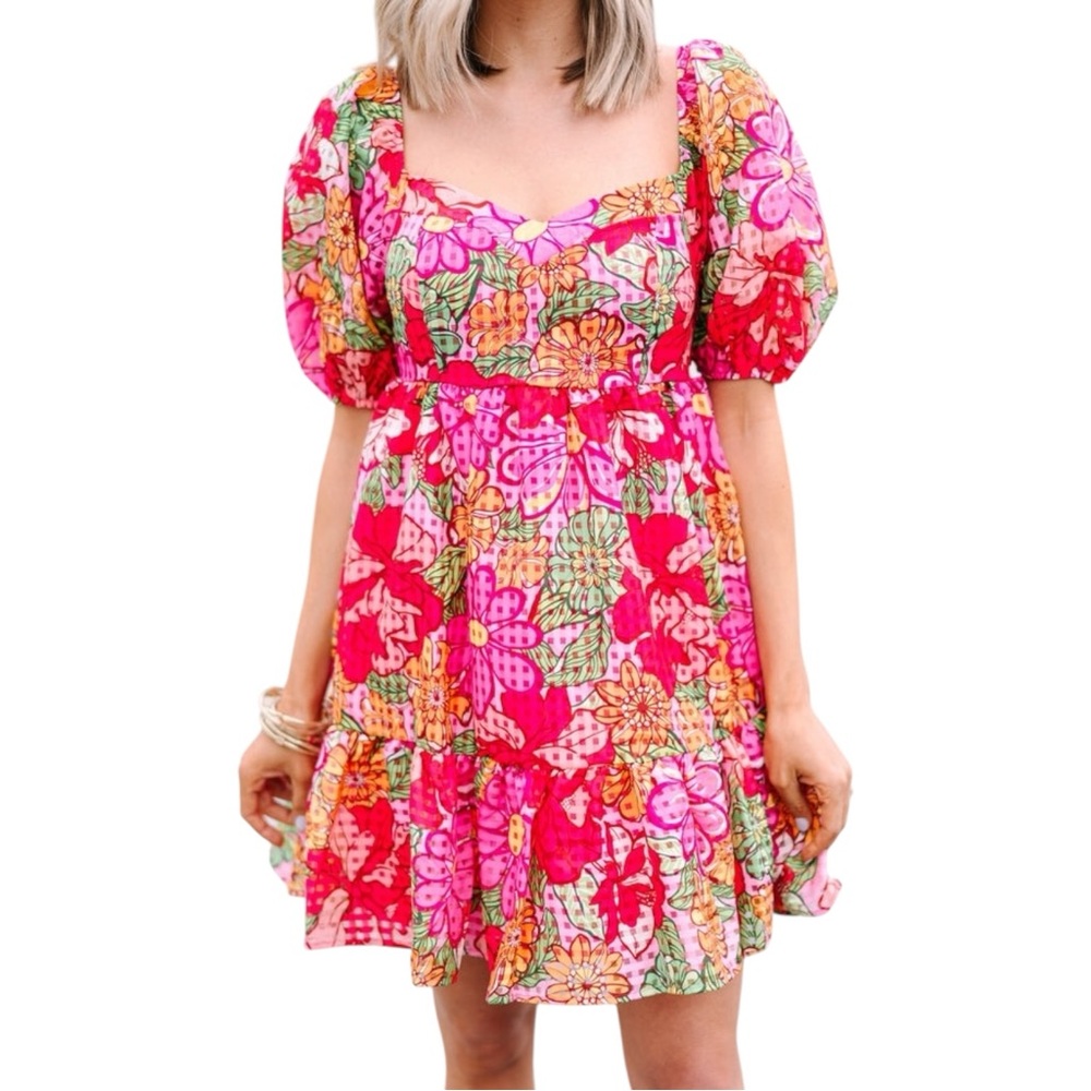 Flying Tomato Vibrant Floral Puff Sleeve Mini Dress